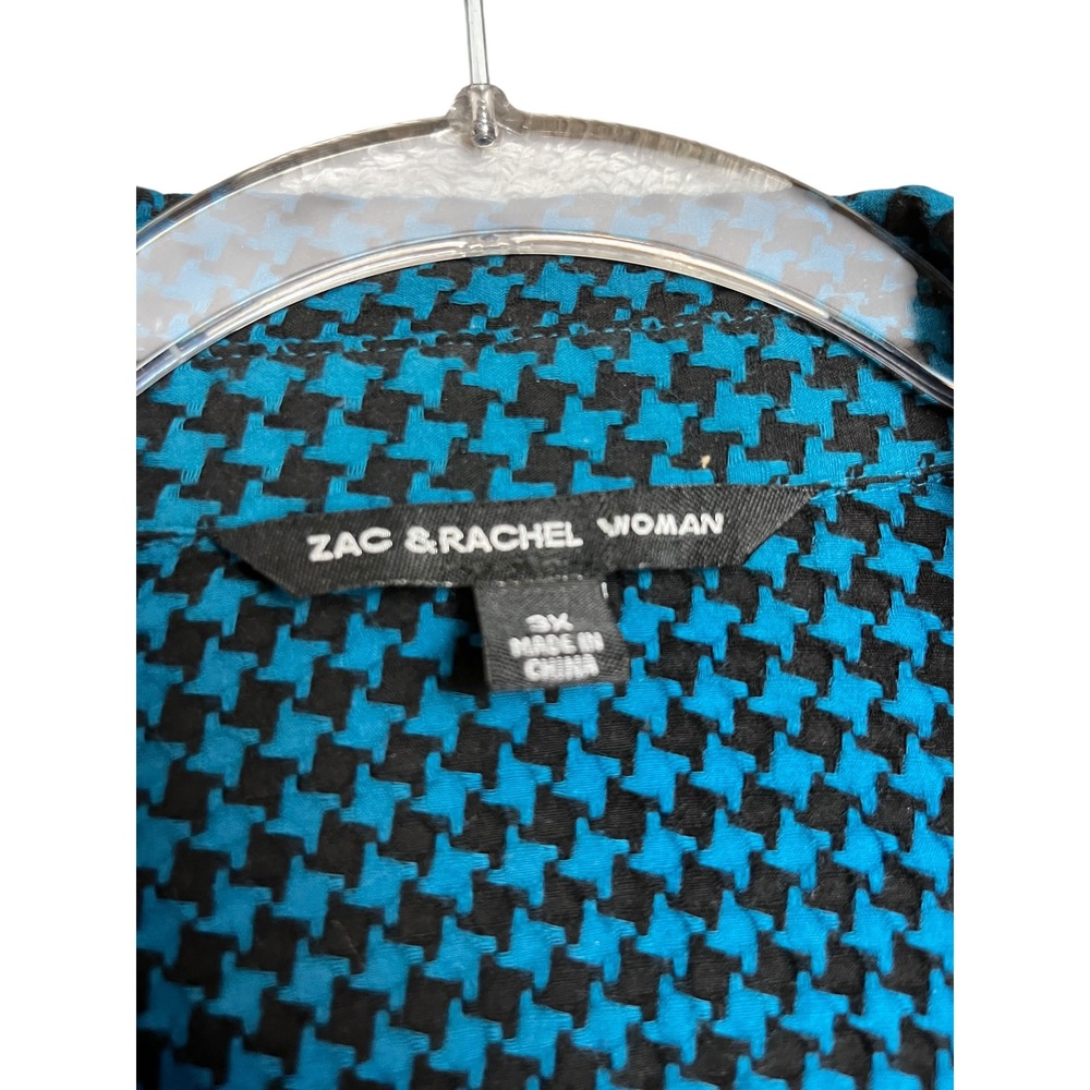 Zac & Rachel Woman 3X Teal Black Houndstooth‎ Button Down Shirt Cotton - Picture 8 of 10